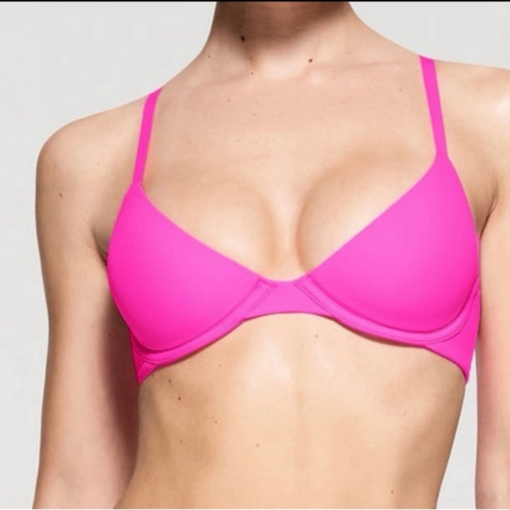 NWT Skims Fits Everybody Scoop Plunge Bra NEON PINK 34D